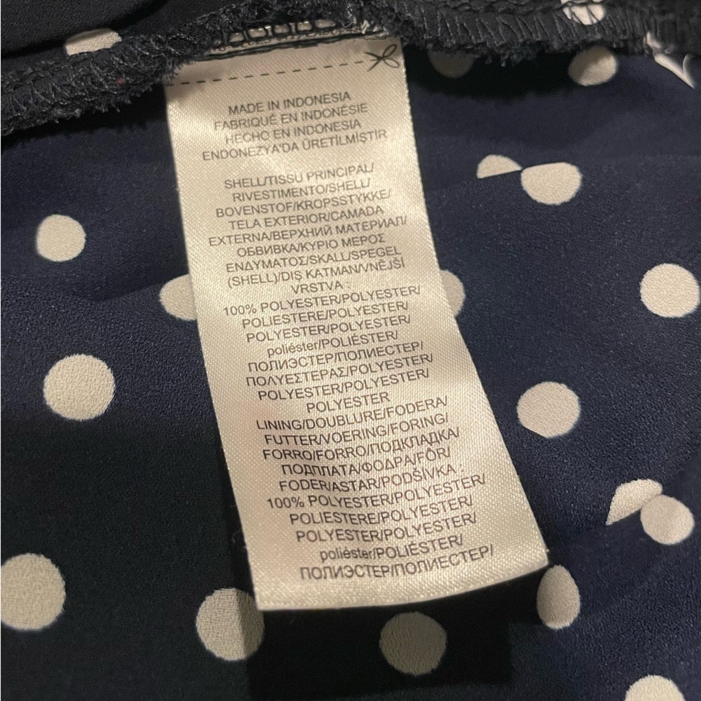 Lauren Ralph Lauren Navy Polka Dot Faux Wrap Long Sleeve Draped Blouse Large - Picture 6 of 7